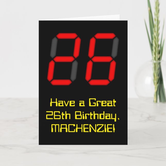 Carte 26ème anniversaire : Rouge Digital Horloge Style " (Devant)