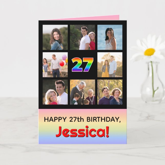 Carte 27e anniversaire : Arc en ciel amusant #, photos p (Petite plante)