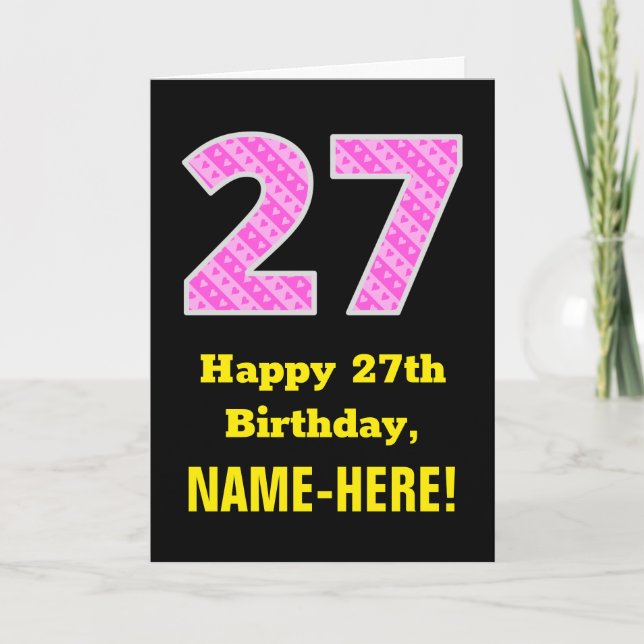 Carte 27ème anniversaire : Pink Stripes and Hearts "27"  (Devant)