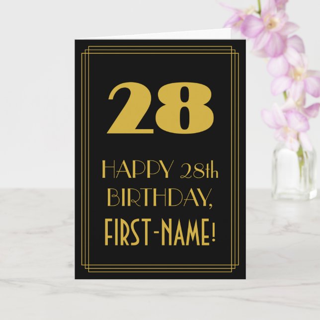 Carte 28e anniversaire - Art Déco Inspiré Look "28" & No (Orchidée)