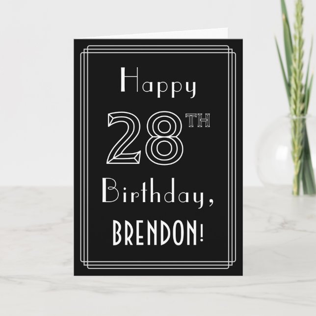 Carte 28e anniversaire : Art Déco Style # 28 & Nom perso (Devant)