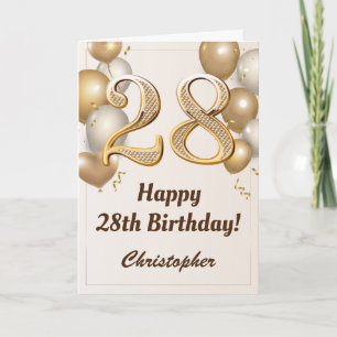 Carte 28e anniversaire Ballons d'or et Confetti Annivers