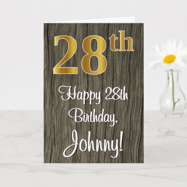 Carte 28e anniversaire : Elégant look d'or Faux #, Faux  (Petite plante)