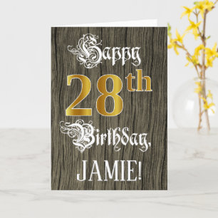 Carte 28e anniversaire : Faux Gold Look + Faux Wood Moti