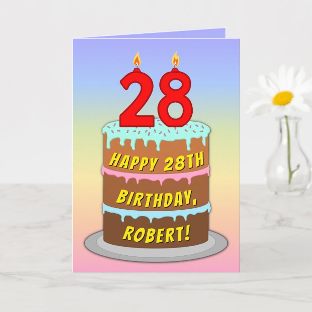 Carte 28e anniversaire — Fun Cake & Candles, avec nom pe (Petite plante)