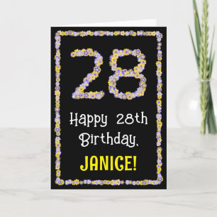 Carte 28e Anniversaire : Numéro de fleurs florales, nom