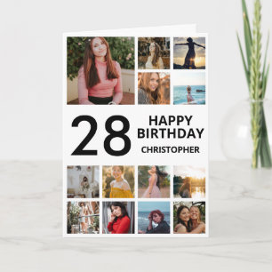 Carte 28e anniversaire Photo Collage 13 photos noir blan