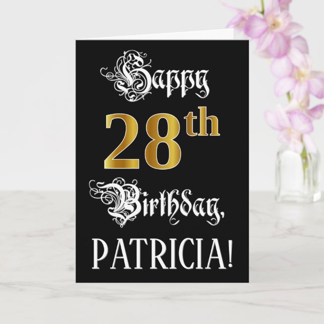 Carte 28e anniversaire — Script fantaisie; look or Faux; (Orchidée)