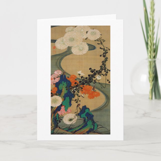 Carte 29. 菊花流水図, chrysanthème de 若冲 et courant, Jakuchū (Devant)