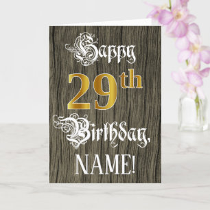 Carte 29e anniversaire : Faux Gold Look + Faux Wood Moti