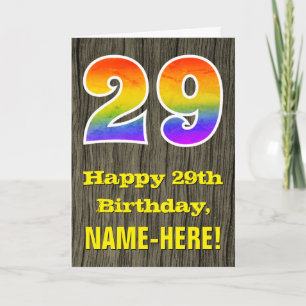 Carte 29e anniversaire : Rustic Faux Wood Look, Arc-en-c
