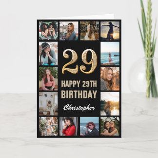 Carte 29e Joyeux Anniversaire Black and Gold Photo Colla