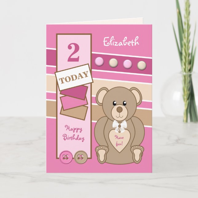 Carte 2 ans n'importe quel âge ours en peluche enfants r (Devant)
