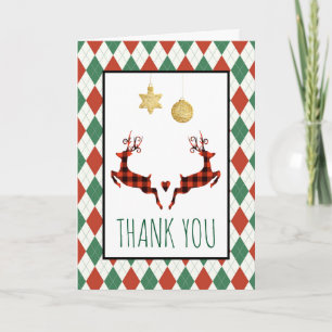 Carte 2 cerfs de Noël saut de style rustique Merci