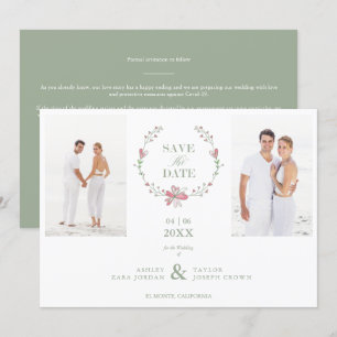 Carte 2 Photos Green Floral Collage Mariage Covid19