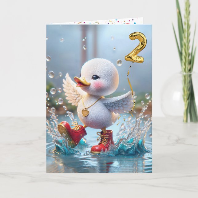 Carte 2e anniversaire Duck Dancing In the Rain Puddle (Devant)
