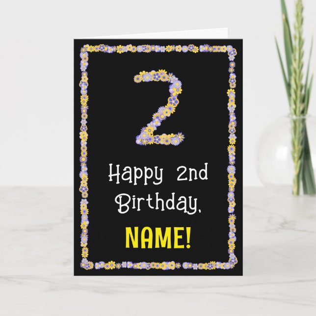 Carte 2e anniversaire : Floral Flowers Numéro, Nom perso (Devant)