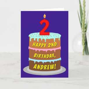 Carte 2e anniversaire : Fun Cake and Candle + Nom person