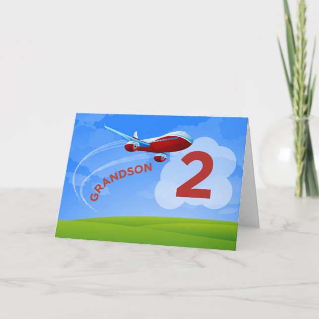 Carte 2e anniversaire Grand-fils avion rouge (Devant)