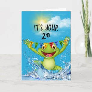 Carte 2e anniversaire grenouille à bosse dans l'eau