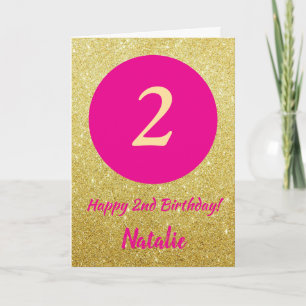 Carte 2e anniversaire heureux Hot rose et Parties scinti