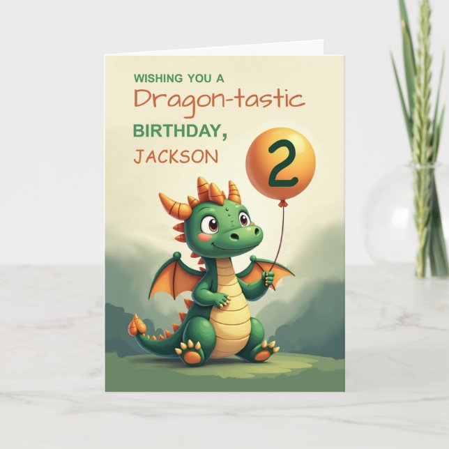 Carte 2e anniversaire Personnaliser Nom mignon dragon ba (Devant)
