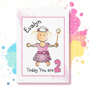 Carte 2e anniversaire Pink Gold Princesse pour fille
