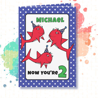 Carte 2e anniversaire Poisson caricature Cute Red Blue R