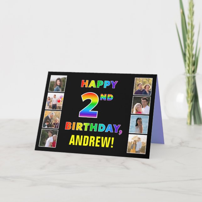 Carte 2e anniversaire : Rainbow Text, Custom Photos & Na (Devant)