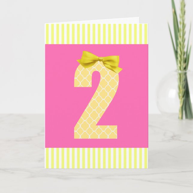 Carte 2e anniversaire rose et jaune (Devant)