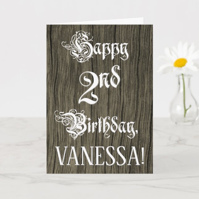 Carte 2e anniversaire : Texte élégant, fantaisie; Faux W (Petite plante)
