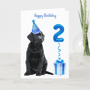 Carte 2ème Anniversaire Chiot Thème - Chien bleu mignon