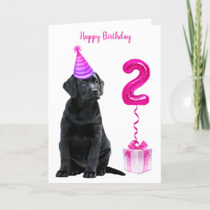Carte 2ème Anniversaire Chiot Thème - Mignonne Chien Ros