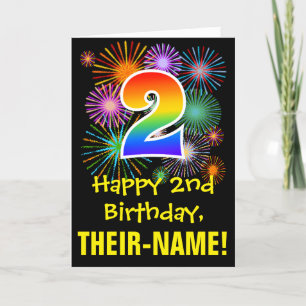 Carte 2ème anniversaire : Fun Motif Fireworks + Rainbow 