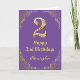 Carte 2ème anniversaire Parties scintillant violet et or