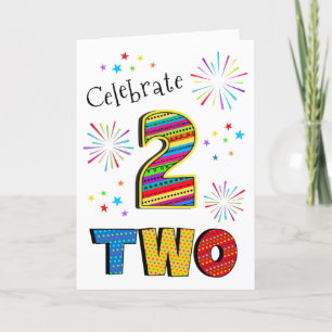 Carte 2ème Deux GRANDS Feux D'Oeuvre Étoiles Joyeux Deux