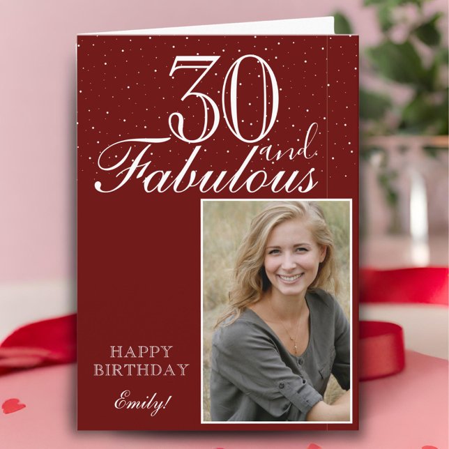 Carte 30 et fabuleux Elegant Red Birthday Photo (Créateur téléchargé)