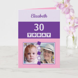 Carte 30 today Any Age 2 photo pink purple birthday