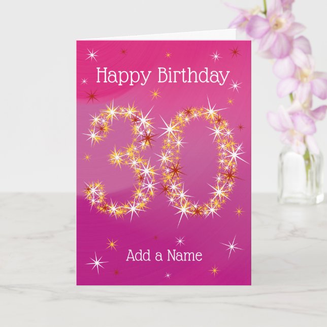 Carte 30e anniversaire - âge 30 étoiles numéros - rose (Orchidée)
