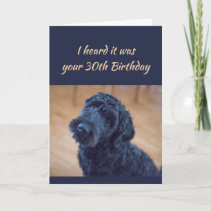 Carte 30e anniversaire amusant mignon bouclé noir chien 