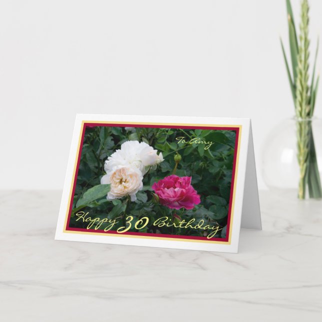 Carte 30e anniversaire Amy Cream Roses cadre élégant (Devant)