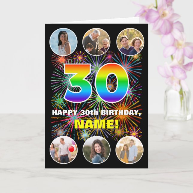 Carte 30e anniversaire : Arc en ciel amusant #, Nom pers (Orchidée)