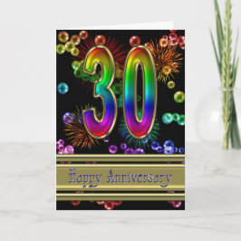 Carte 30e anniversaire avec feux d'artifice et bulles