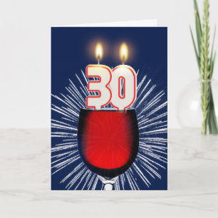 Carte 30e anniversaire avec vin et bougies