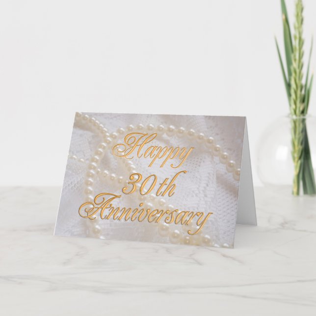 Carte 30e anniversaire de mariage avec dentelle et perle (Devant)