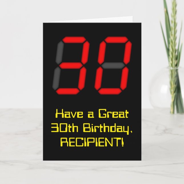 Carte 30e Anniversaire : Horloge numérique rouge de styl (Devant)