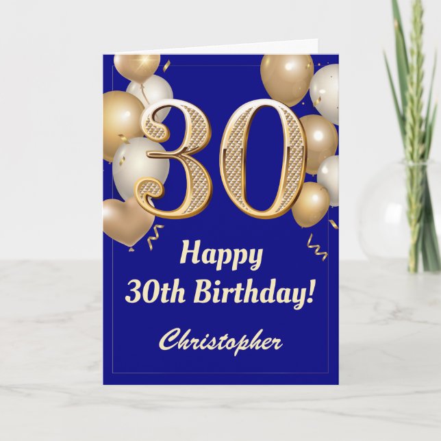 Carte 30e anniversaire Marine Bleu et Ballons d'or Confe (Devant)