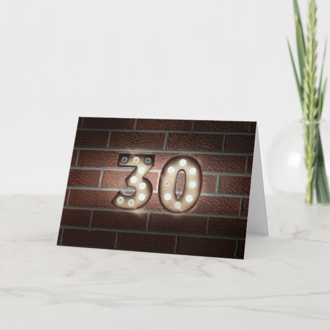 Carte 30e anniversaire-marquee panneau lumineux sur briq (Devant)