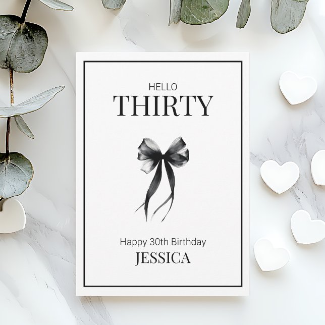 Carte 30e anniversaire noir et blanc minimal moderne heu (30th Black and White Minimalist Elegant Birthday Card)