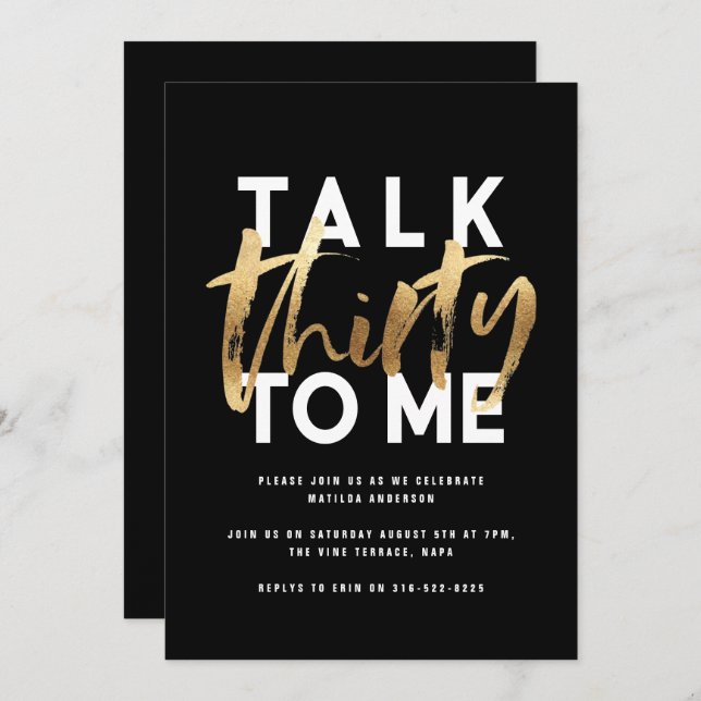 Carte 30e anniversaire or élégant moderne script simple (Devant / Derrière)